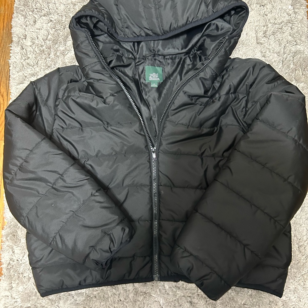 Women’s Black Cropped Puffer Jacket with Hood Small